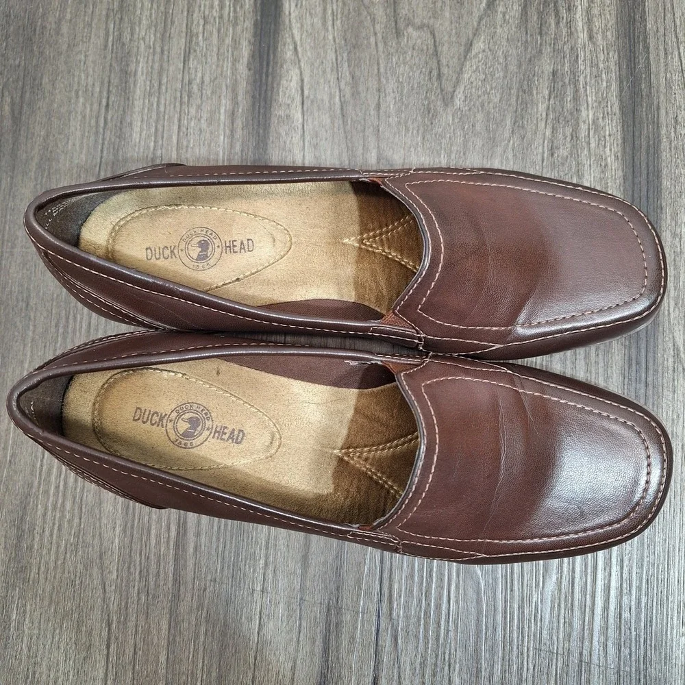 Duck Head Brittany Brown Block Heel Loafers Womens 7.5M Square Toe Slip On Shoes